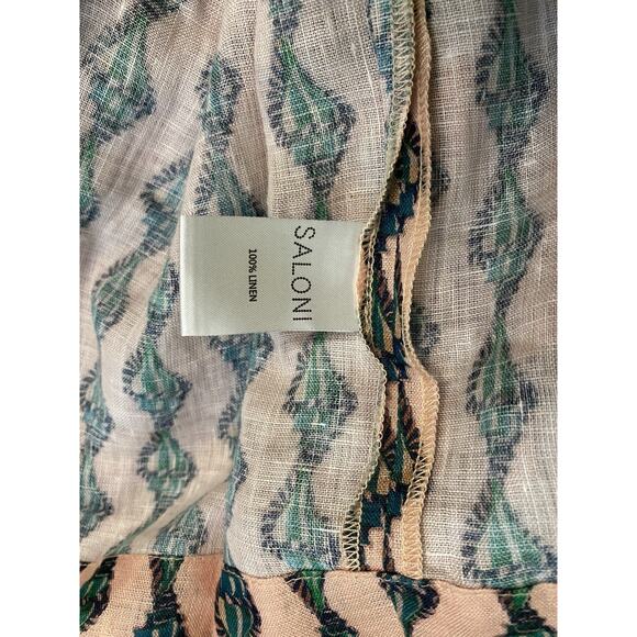 Saloni Yashi Pleated Linen Midi Maxi Dress Ocean Stripe Tiered Puff sleeve Sz 12 - Picture 8 of 8